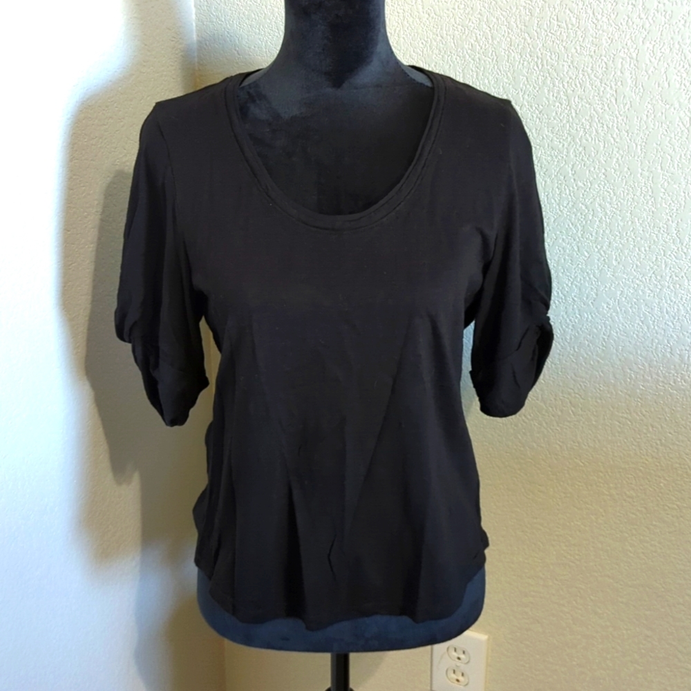 WHBM Black Puff Sleeves Shirt Sz S